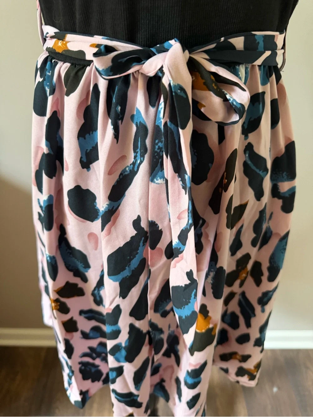 SHEIN Pink Animal Print A-Line Tee Dress Large